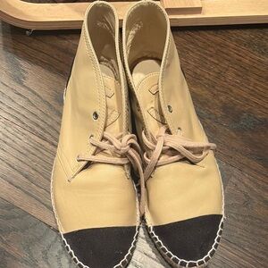 Beige and Black Lace-Up Espadrille Boots